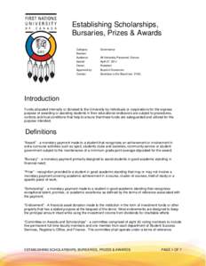 Establishing Scholarships, Bursaries, Prizes & Awards Category: Governance