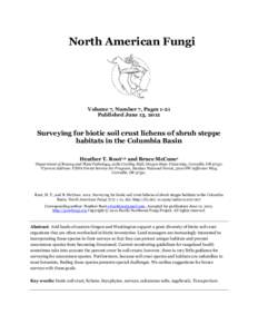 North American Fungi  Volume 7, Number 7, Pages 1-21 Published June 13, 2012  Surveying for biotic soil crust lichens of shrub steppe