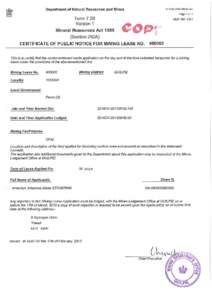 Certificate of Public Notice for Mining Lease[removed]