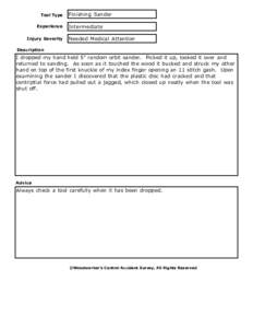 Tool Type Experience Injury Severity Finishing Sander Intermediate