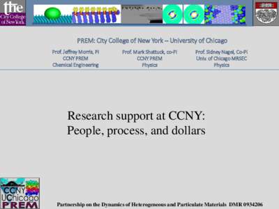 PREM: City College of New York – University of Chicago Prof. Jeffrey Morris, PI CCNY PREM Chemical Engineering  Prof. Mark Shattuck, co-PI