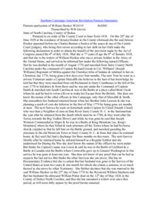 Southern Campaign American Revolution Pension Statements Pension application of William Hooker W10119 fn30NC Transcribed by Will Graves State of North Carolina, County of Stokes Pursuant to an order of the County Court a