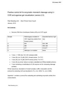 29 January, 2010  Positive control kit for enzymatic mismatch cleavage using LICOR and agarose gel visualization (version 2.5) Plant Breeding Unit – Brad Till and Owen Huynh January, 2010 Kit Contents: