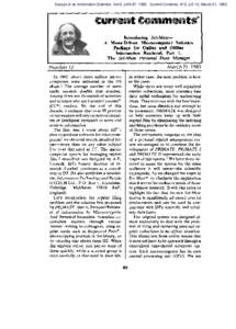 Essays of an Information Scientist, Vol:6, p.80-87, 1983 Current Contents, #12, p.5-12, March 21, 1983  Introdsscfng Sci-A4ateA Menu. IMven Microcomputer Software Package for Onffne assd Offlfsw Information