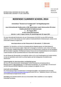 INTERNATIONALE BODENSEE-HOCHSCHULE (IBH) INTERNATIONAL UNIVERSITY OF LAKE CONSTANCE