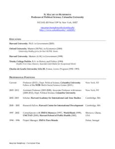 N. MACARTAN HUMPHREYS Professor of Political Science, Columbia University 812 IAB, 420 West 118th St, New York, http://www.columbia.edu/~mh2245/