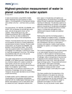 Highest-precision measurement of water in planet outside the solar system