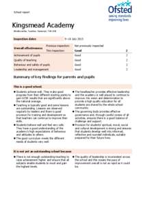 School report  Kingsmead Academy Wiveliscombe, Taunton, Somerset, TA4 2NE  Inspection dates