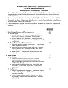 NCEES Principles and Practice of Engineering Examination  CHEMICAL Exam Specifications Effective Beginning with the April 2011 Examinations