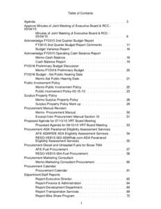 Table of Contents Agenda Approve Minutes of Joint Meeting of Executive Board & RCCMinutes of Joint Meeting of Executive Board & RCCAcknowledge FY2015 2nd Quarter Budget Report FY2015 2nd Quarter Budge