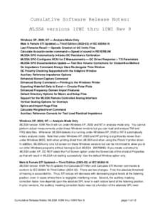 Cumulative Software Release Notes: MLSSA versions 10WI thru 10WI Rev 9 Windows XP, 2000, NT  Analysis Mode Only Male & Female STI Updated  Third Edition[removed]of IEC[removed]Last Filename Recall  Speeds Cre