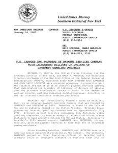 United States Attorney Southern District of New York FOR IMMEDIATE RELEASE