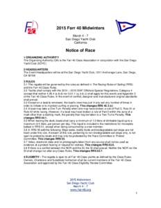 2015 Farr 40 Midwinters MarchSan Diego Yacht Club California  Notice of Race