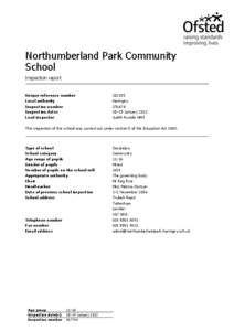 Northumberland Park Community School Inspection report Unique reference number Local authority