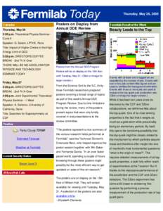 Thursday, May 26, 2005  Thursday, May 26 Posters on Display from Annual DOE Review