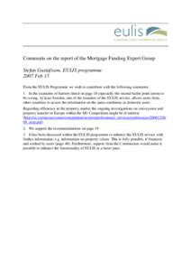 Reply to the consultation on the reports of Mortgage Funding Expert Group (MFEG) & Mortgage Industry and Consumer Dialogue (MI