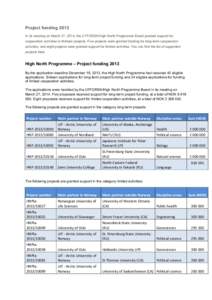 Project funding 2013 In its meeting on March 27, 2014, the UTFORSK/High North Programme Board granted support for cooperation activities to thirteen projects. Five projects were granted funding for long-term cooperation 