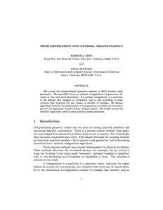 MESH GENERATION AND OPTIMAL TRIANGULATION MARSHALL BERN Xerox Palo Alto Research Center, Palo Alto, California 94304, U.S.A.