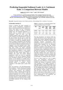 Predicting Suspended Sediment Loads At A Catchment Scale: A Comparison Between Models