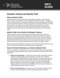 Domestic Violence and Identity Theft What is Identity Theft? Identity theft is when someone takes a person’s identifying information – like their Social Security number, credit card data, or other confidential or sen