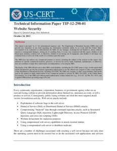 Technical Information Paper TIP[removed]Website Security Huyen Vu, Quentin Caboga, Chris Hallenbeck October 24, 2012 Notification