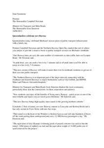 Joint Statement: Premier The Honourable Campbell Newman Minister for Transport and Main Roads The Honourable Scott Emerson