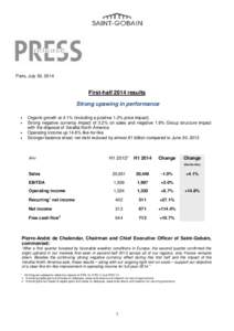 Paris, July 30, 2014  First-half 2014 results Strong upswing in performance  