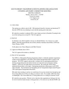 SOUTH JERSEY TRANSPORTATION PLANNING ORGANIZATION CITIZENS ADVISORY COMMITTEE MEETING MEETING SUMMARY Monday, June 30, :30 PM Ocean City Library 1735 Simpson Ave