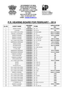 GOVERNMENT OF INDIA TRADE MARKS REGISTRY I.P. BHAWAN, 5TH FLOOR, CP-2, SECTOR V, SALT LAKE CITY, KOLKATA[removed]Tel: [removed][removed]