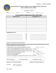 Appendix 1 to DPSCS[removed]DEPARTMENT OF PUBLIC SERVICES and CORRECTIONAL SERVICES MEAL SERVICE EVALUATION _____________________________ FACILITY or UNIT