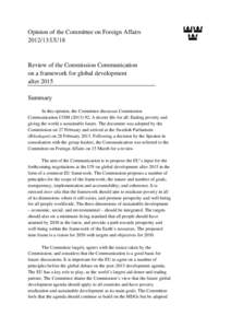 Opinion of the Committee on Foreign Affairs[removed]:UU18 Review of the Commission Communication on a framework for global development after 2015