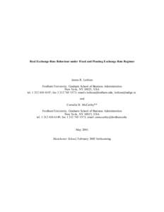 Real Exchange-Rate Behaviour under Fixed and Floating Exchange Rate Regimes  James R. Lothian