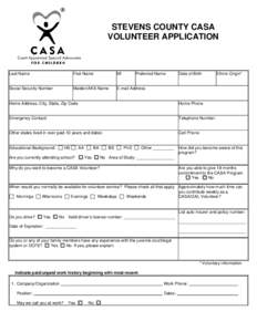 STEVENS COUNTY CASA VOLUNTEER APPLICATION