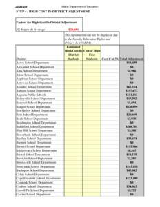 Maine Department of Education[removed]STEP 4 - HIGH COST IN-DISTRICT ADJUSTMENT Factors for High Cost In-District Adjustment 3X Statewide Average