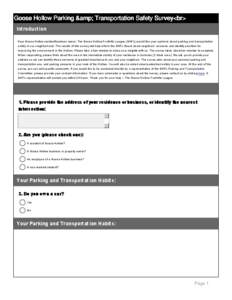 Goose Hollow Parking & Transportation Safety Survey<br> Introduction    Dear Goose Hollow resident/business owner: The Goose Hollow Foothills League (GHFL) would like your opinions about parking and