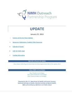 UPDATE January 15, 2013 I. Science and Service News Updates