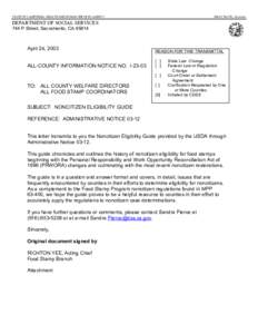 STATE OF CALIFORNIA--HEALTH AND HUMAN SERVICES AGENCY  GRAY DAVIS, Governor DEPARTMENT OF SOCIAL SERVICES 744 P Street, Sacramento, CA 95814