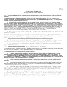 Page 1 of 2 (Rev[removed]U.S. DEPARTMENT OF THE INTERIOR CERTIFICATIONS FOR FEDERAL ASSISTANCE  PART A: Certifications Regarding Debarment, Suspension and Other Responsibility Matters - Primary Covered Transactions, Appli