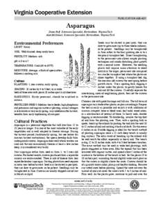 Asparagus  publication[removed]Diane Relf, Extension Specialist, Horticulture, Virginia Tech Alan McDaniel, Extension Specialist, Horticulture, Virginia Tech