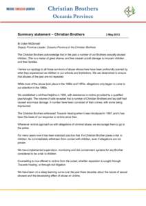 Christian Brothers Oceania Province Summary statement – Christian Brothers 3 May 2013