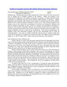 Southern Campaign American Revolution Pension Statements & Rosters Pension application of William Hickman S16877 fn20NC Transcribed by Will Graves[removed]Methodology: Spelling, punctuation and/or grammar have been corre