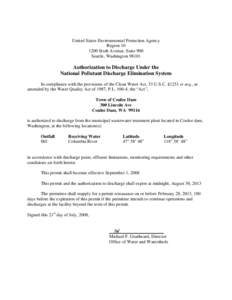 Final NPDES Permit for the Town of Coulee Dam, Washington, Wastewater Treatment Plant