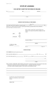 FORM 85 - RevSTATE OF LOUISIANA CIVIL DISTRICT COURT FOR THE PARISH OF ORLEANS DIV.