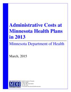 Administrative Costs at Minnesota Health Plans