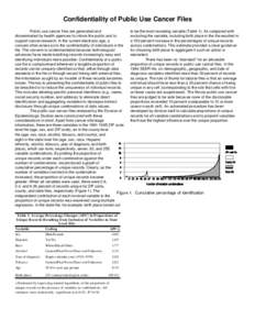 Confidentiality of Public Use Cancer Files Public use cancer files are generated and disseminated by health agencies to inform the public and to support cancer research. In the current electronic age, a concern often ari