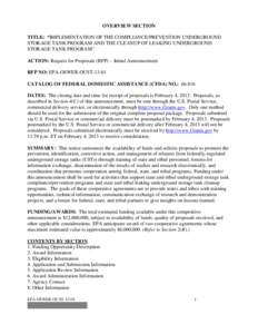 IMPLEMENTATION OF THE COMPLIANCE/PREVENTION UNDERGROUND STORAGE TANK PROGRAM AND THE CLEANUP OF LEAKING UNDERGROUND STORAGE TANK PROGRAM