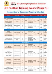 [removed]Hong Kong Football Association  JFC Football Training Course (Stage 1) September to December Training Schedule Venue