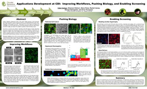 Applications Development at CDI: Improving Workflows, Pushing Biology, and Enabling Screening Coby Carlson, Shannon Einhorn, Steve Fiene, Rachel Llanas, Giorgia Salvagiotto, and Arne Thompson Target Identification