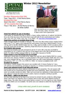 Winter 2012 Newsletter  Poll Merino Flock[removed]White Suffolk Flock[removed]Hamilton Sheepvention Ram Sale