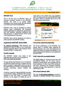 No.1, October, 2010  EFICEEC News This is the first issue of EFICEEC News, an electronic newsletter devoted to the EFICEEC network. The intent is to provide update